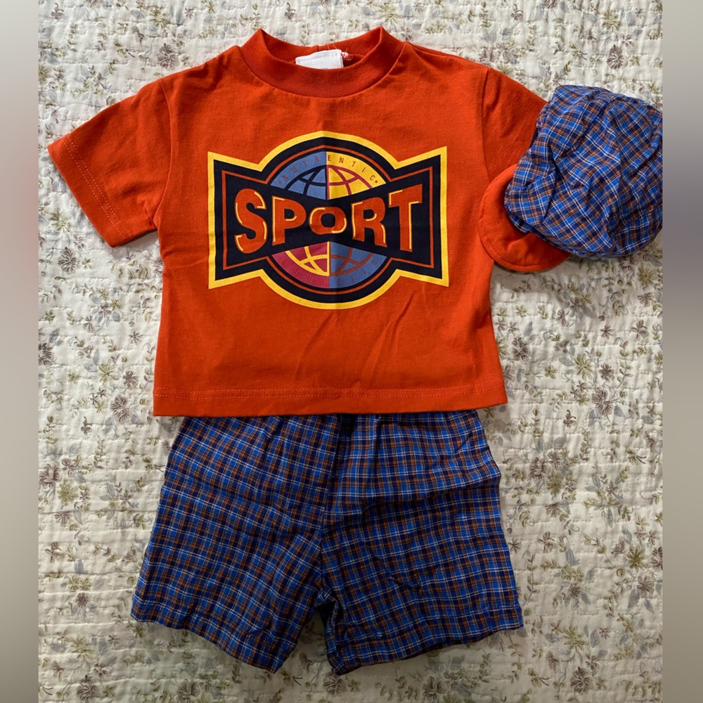 Orange Sport Graphic T-Shirt with Blue Plaid Pants Set